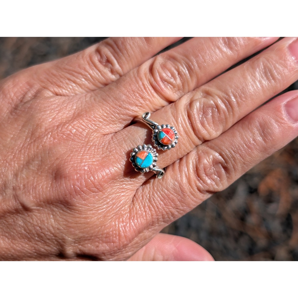Navajo Inlay Ring Bypass Design Turquoise Spiny Oyster Sz 8**
